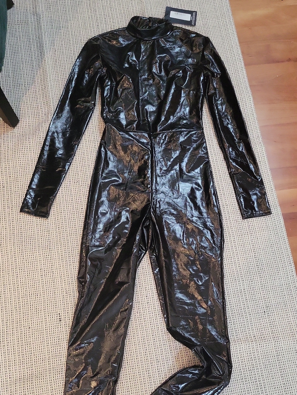 PrettyLittleThing Black Patent Long Sleeve Jumpsuit
